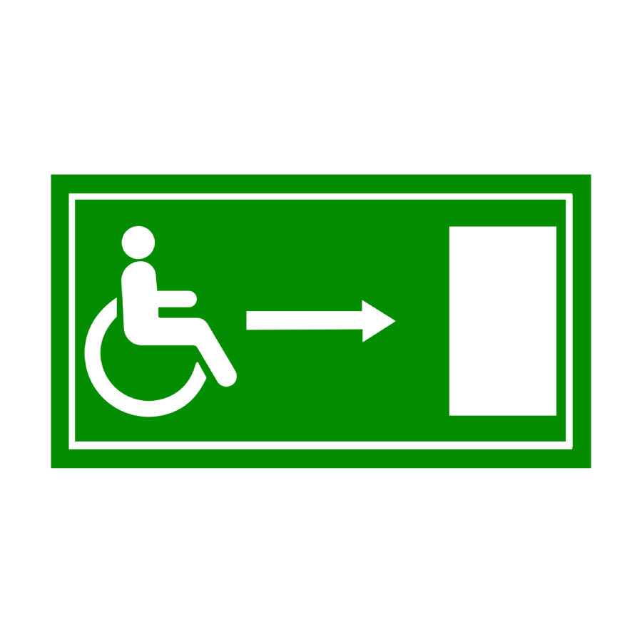 UZLĪME - VIRZIENS UZ EVAKUĀCIJAS IZEJĀM PIEMĒROTAS CILVĒKIEM AR KUSTĪBAS TRAUCĒJUMIEM (VISOS VIRZIENOS)