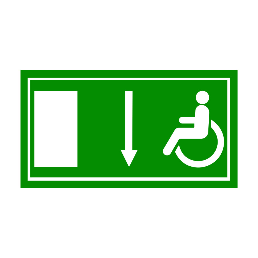 UZLĪME - VIRZIENS UZ EVAKUĀCIJAS IZEJĀM PIEMĒROTAS CILVĒKIEM AR KUSTĪBAS TRAUCĒJUMIEM (VISOS VIRZIENOS)